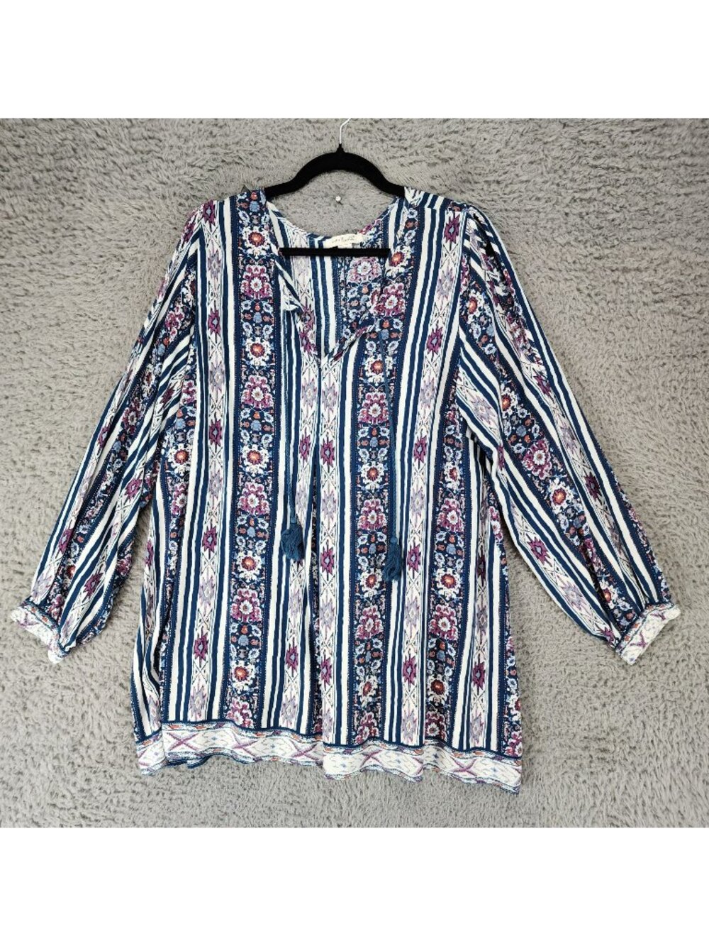 Simply Noelle Top Womens XXL Blue Striped Long Sleeve Blouse